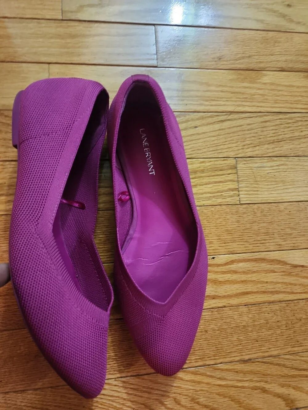 Lane Bryant Knit Slip-On Magenta Pointed-Toe Ballet Flats